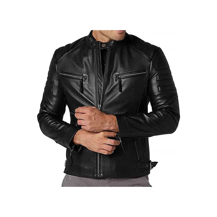 MEN’S COLLAR ZIPPER CLOSURE BASIC MOTORCYCLE JACKET​