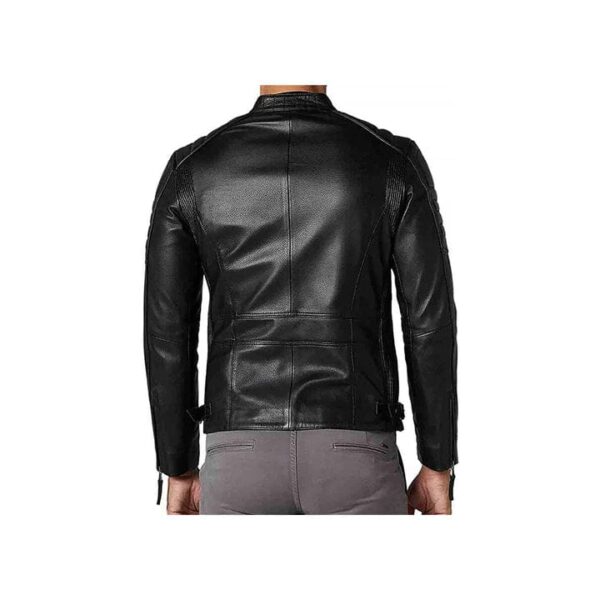 MEN'S COLLAR ZIPPER CLOSURE BASIC MOTORCYCLE JACKET​ - Image 2