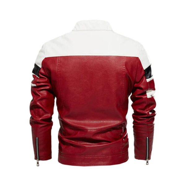 MEN'S STRIPED COLOR BLOCK LEATHER JACKET​ - Image 2