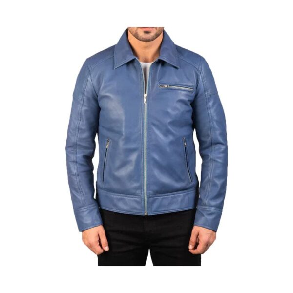 REAL LEATHER SHEEPSKIN ANILINE ZIPPER LAVENDARD BLUE MEN BIKER JACKET