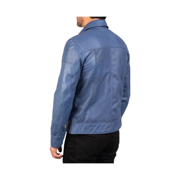 REAL LEATHER SHEEPSKIN ANILINE ZIPPER LAVENDARD BLUE MEN BIKER JACKET - Image 4
