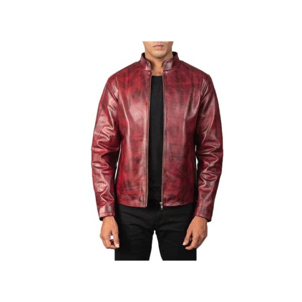 DISTRESSED BURGUNDY LEATHER JACKET​