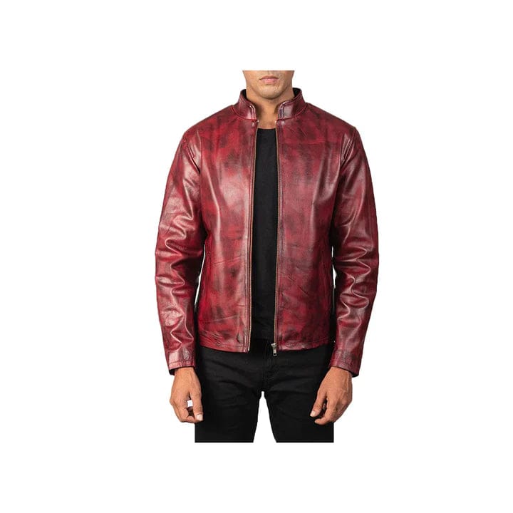 DISTRESSED BURGUNDY LEATHER JACKET​