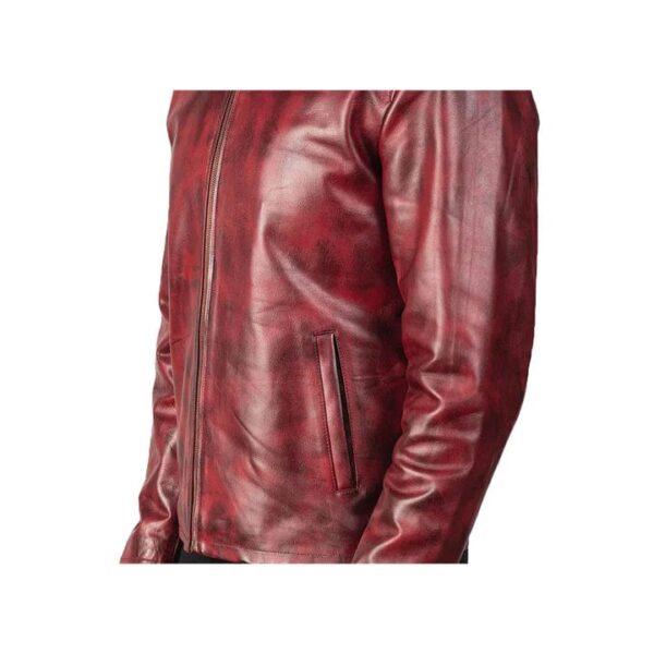 DISTRESSED BURGUNDY LEATHER JACKET​ - Image 3