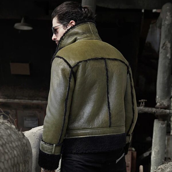 GREEN MEN’s FLYING PILOT SHEEPSKIN SHEARLING LEATHER JACKET​ - Image 3