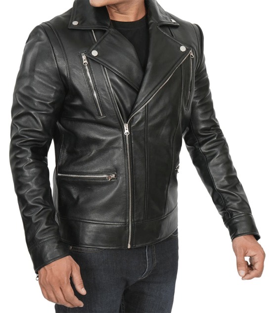 MENS BLACK LEATHER ASYMMETRICAL BIKER JACKET – EDGY STYLE​