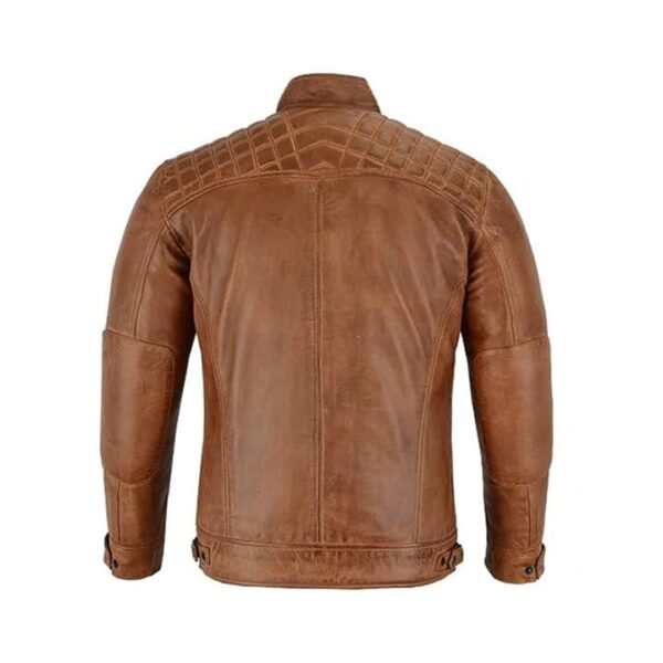 MEN'S RACER WAXED LAMBSKIN BROWN LEATHER JACKET​  ​ - Image 2