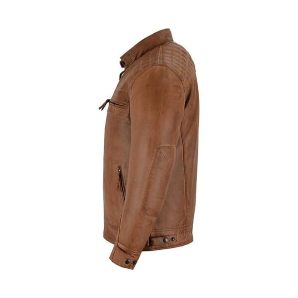 MEN'S RACER WAXED LAMBSKIN BROWN LEATHER JACKET​  ​ - Image 3