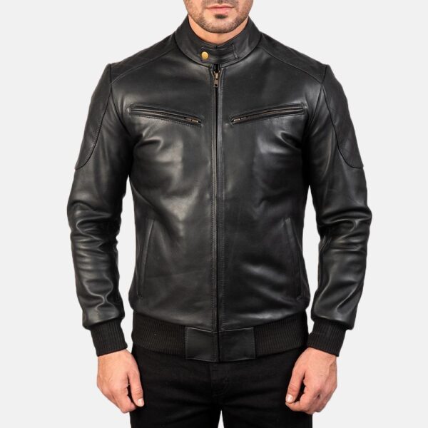 BLACK LEATHER BOMBER JACKET​ - Image 3