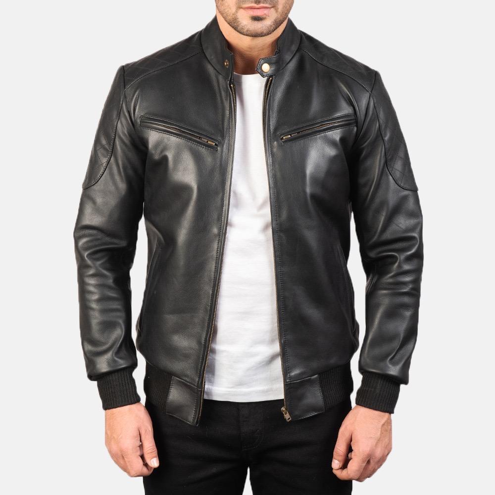 BLACK LEATHER BOMBER JACKET​