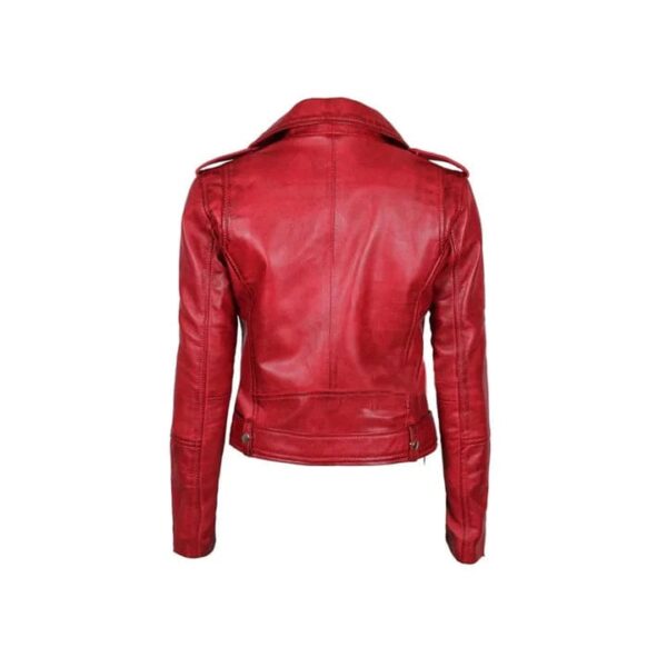 Women's Red Asymmetrical Motorcycle Leather Jacket - Image 2
