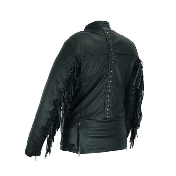 Ladies Black Fringe and Rivet Leather Jacket - Image 3