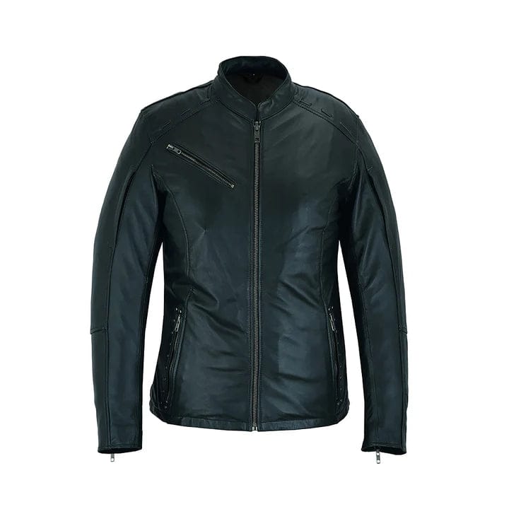 Ladies Black Fringe and Rivet Leather Jacket
