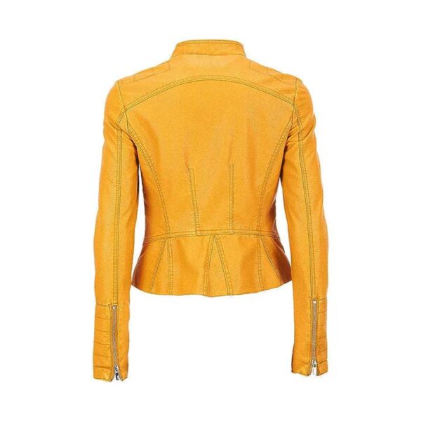 WOMEN'S YELLOW BIKER REAL LAMBSKIN LEATHER JACKET - Image 2