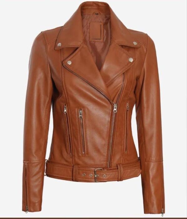 WOMEN’S BROWN ASYMMETRICAL MOTORCYCLE LEATHER JACKET