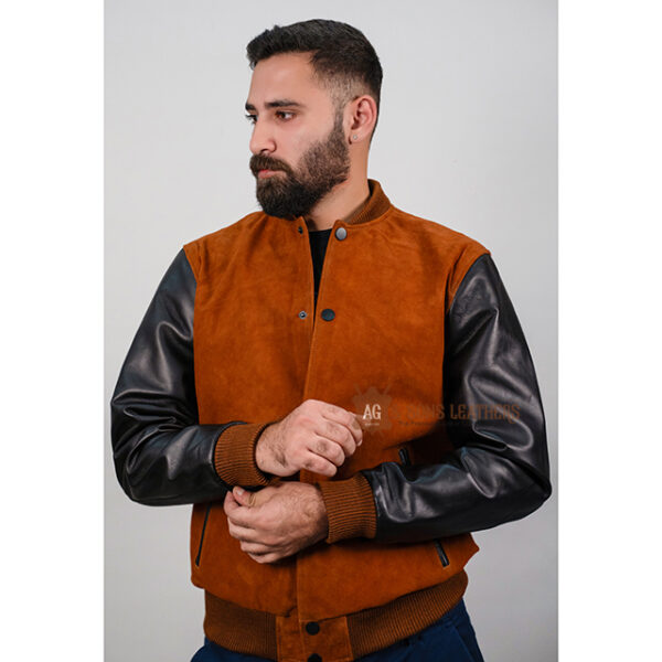 RUST NOIR DOUBLE-TONE BOMBER LEATHER JACKET - Image 3