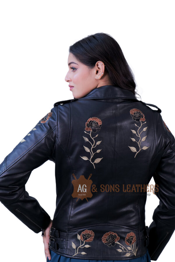 EMBER ROSE FLORAL EMBROIDED LEATHER JACKET - Image 2