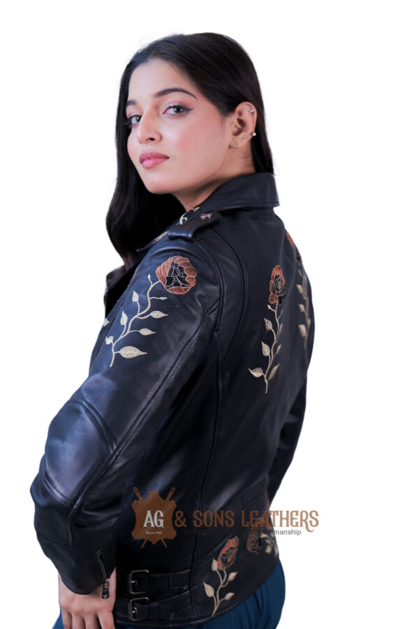 EMBER ROSE FLORAL EMBROIDED LEATHER JACKET - Image 5