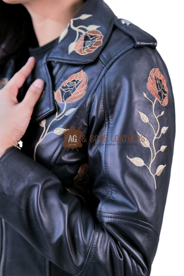 EMBER ROSE FLORAL EMBROIDED LEATHER JACKET - Image 3