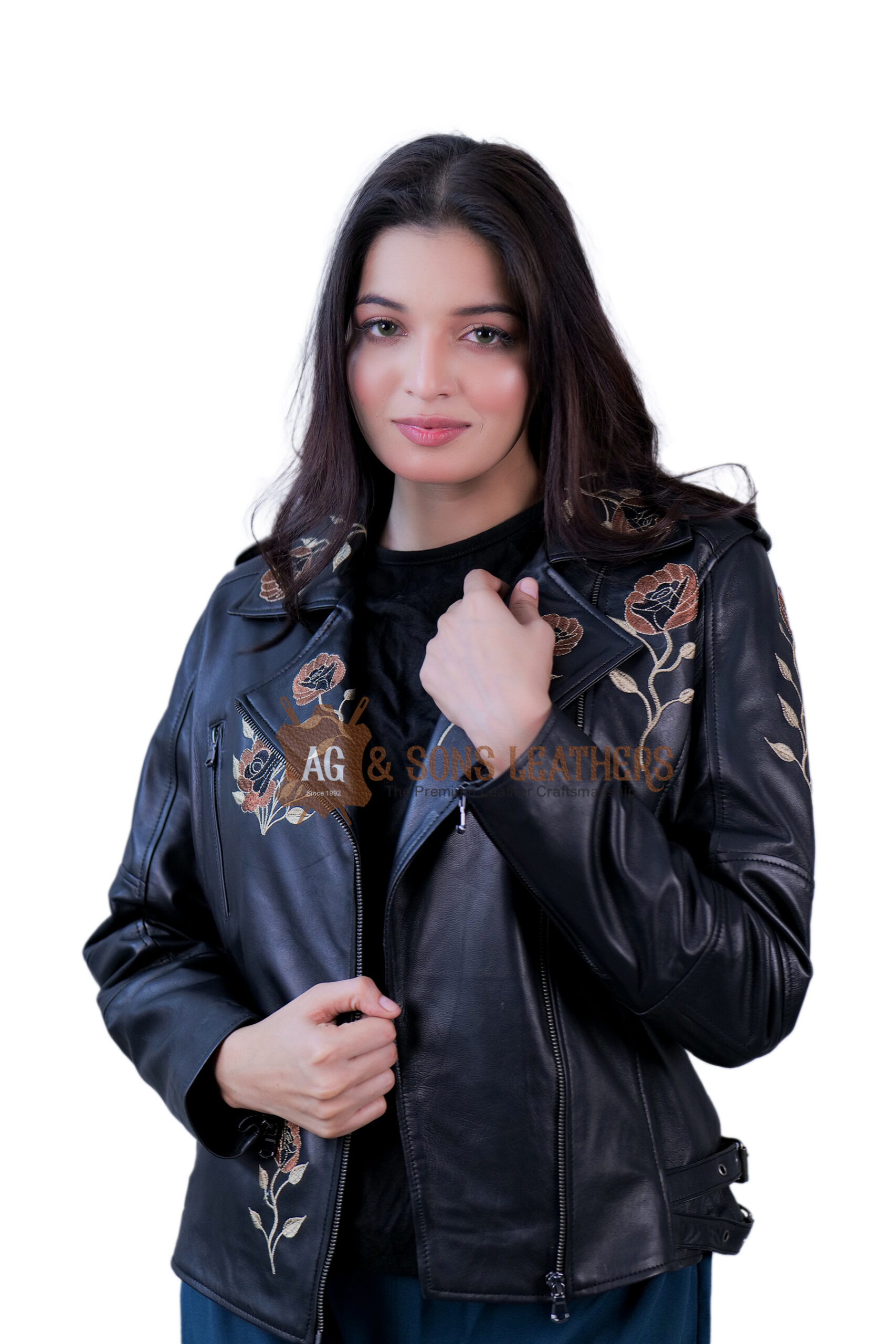 EMBER ROSE FLORAL EMBROIDED LEATHER JACKET