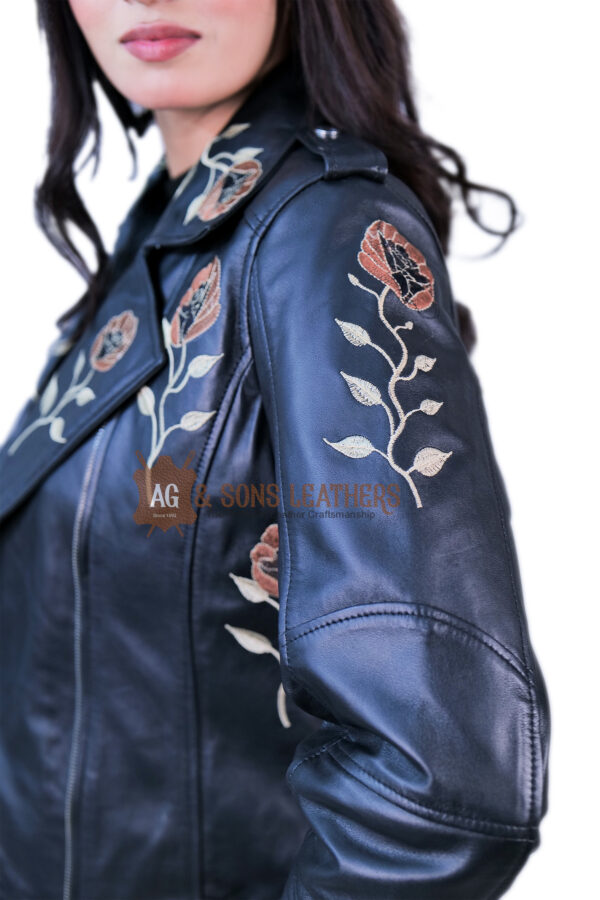 EMBER ROSE FLORAL EMBROIDED LEATHER JACKET - Image 7