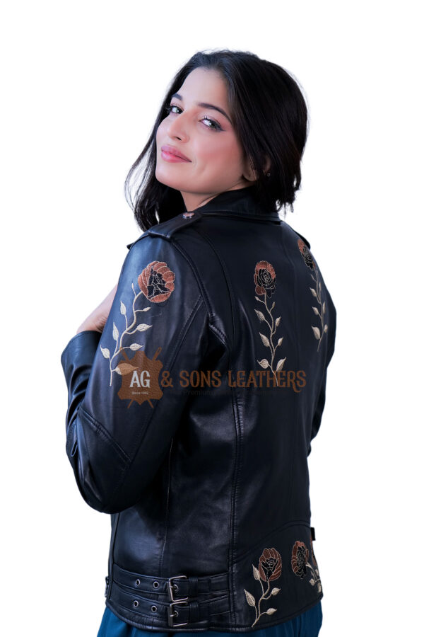 EMBER ROSE FLORAL EMBROIDED LEATHER JACKET - Image 6