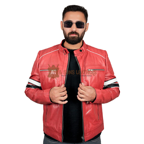 CRIMSON STRIDE RACER LEATHER JACKET - Image 2