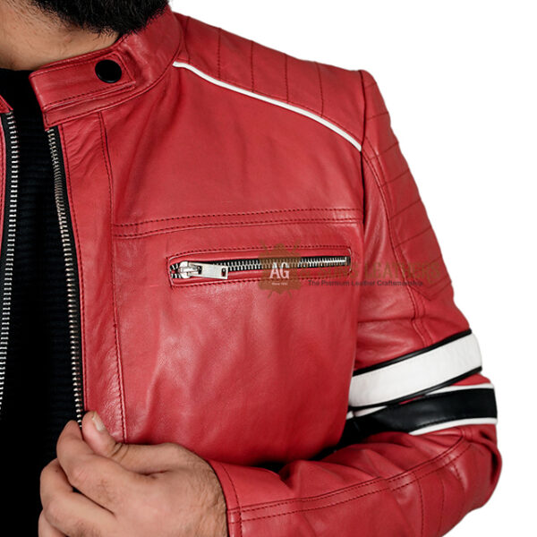 CRIMSON STRIDE RACER LEATHER JACKET - Image 3