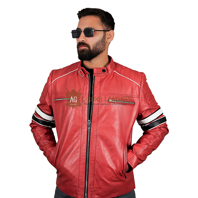 CRIMSON STRIDE RACER LEATHER JACKET