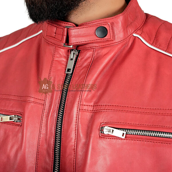 CRIMSON STRIDE RACER LEATHER JACKET - Image 4