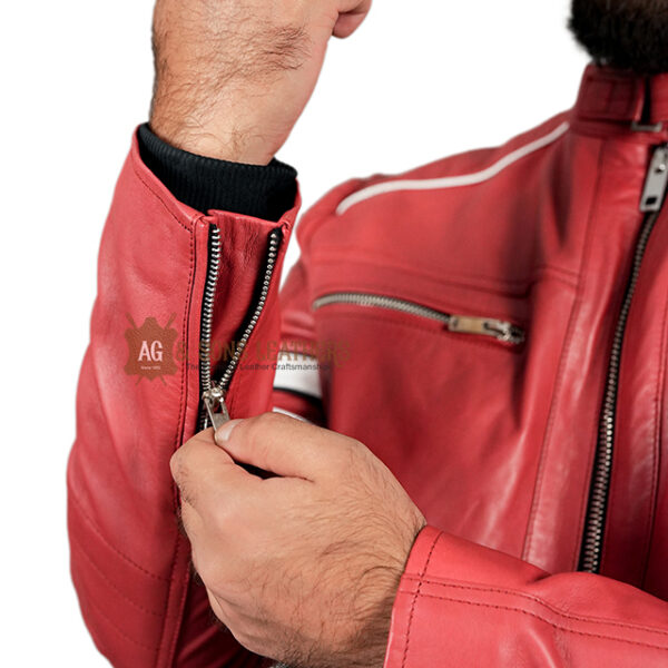 CRIMSON STRIDE RACER LEATHER JACKET - Image 5