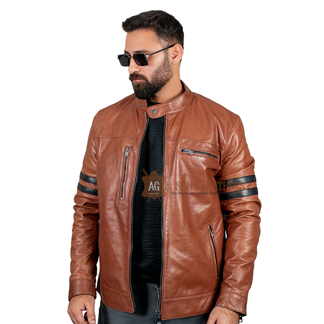 CLASSIC STRIDE ZIPPER LEATHER JACKET