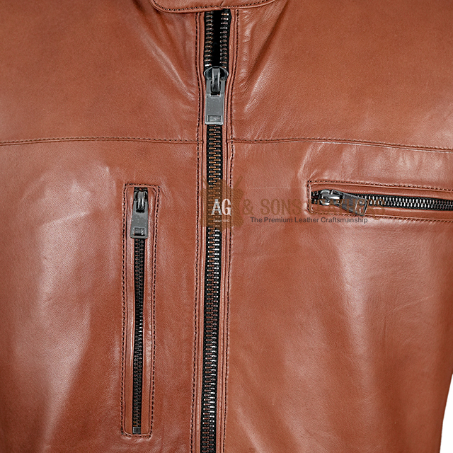 CLASSIC STRIDE ZIPPER LEATHER JACKET - Image 4