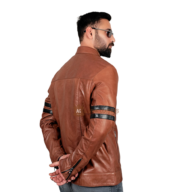 CLASSIC STRIDE ZIPPER LEATHER JACKET - Image 5
