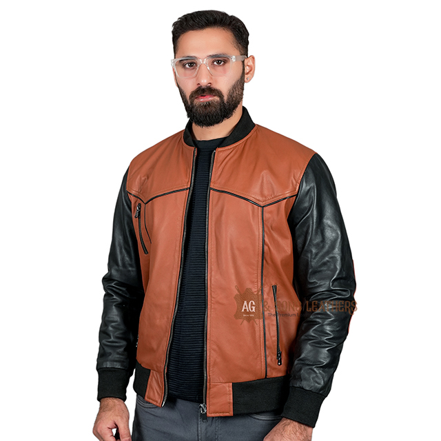 TWO-TONE STREET FUSION BOMBER LEATHER JACKET
