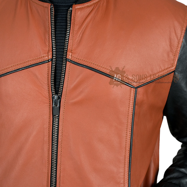 TWO-TONE STREET FUSION BOMBER LEATHER JACKET - Image 2