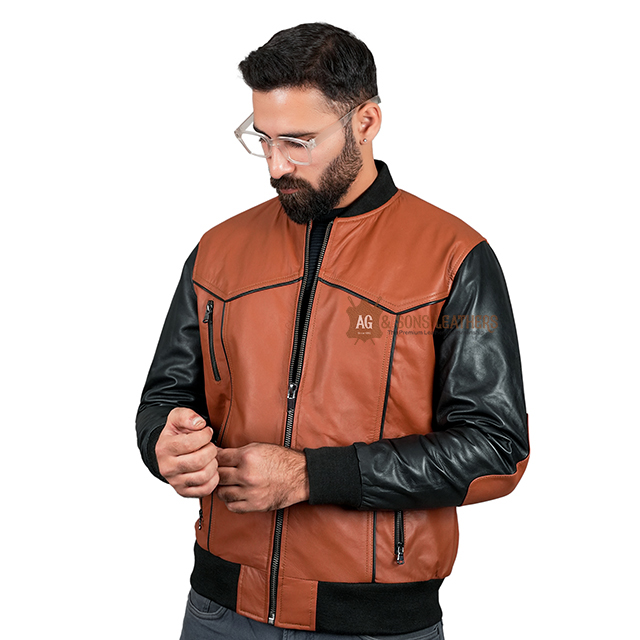 TWO-TONE STREET FUSION BOMBER LEATHER JACKET - Image 3