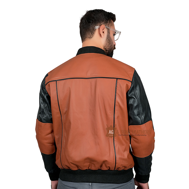 TWO-TONE STREET FUSION BOMBER LEATHER JACKET - Image 4