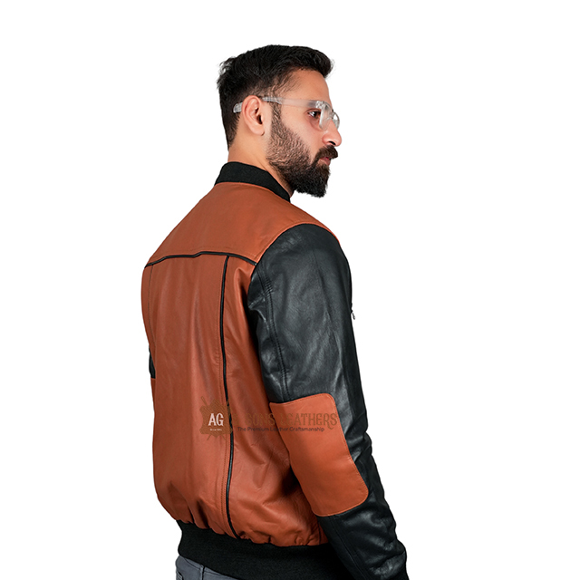 TWO-TONE STREET FUSION BOMBER LEATHER JACKET - Image 5