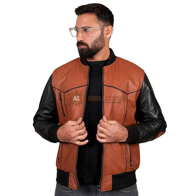 TWO-TONE STREET FUSION BOMBER LEATHER JACKET - Image 6